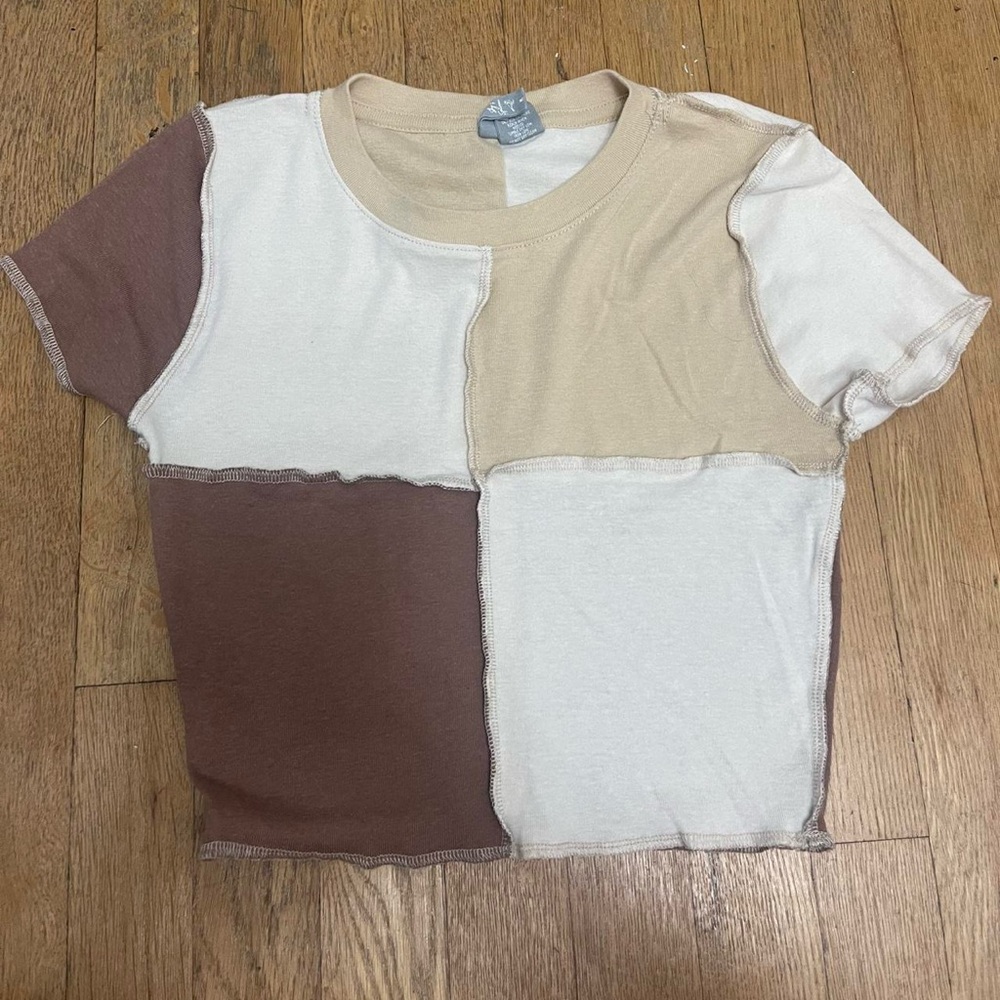 Sky Patchwork Crop Top - Brown, Cream, Tan
